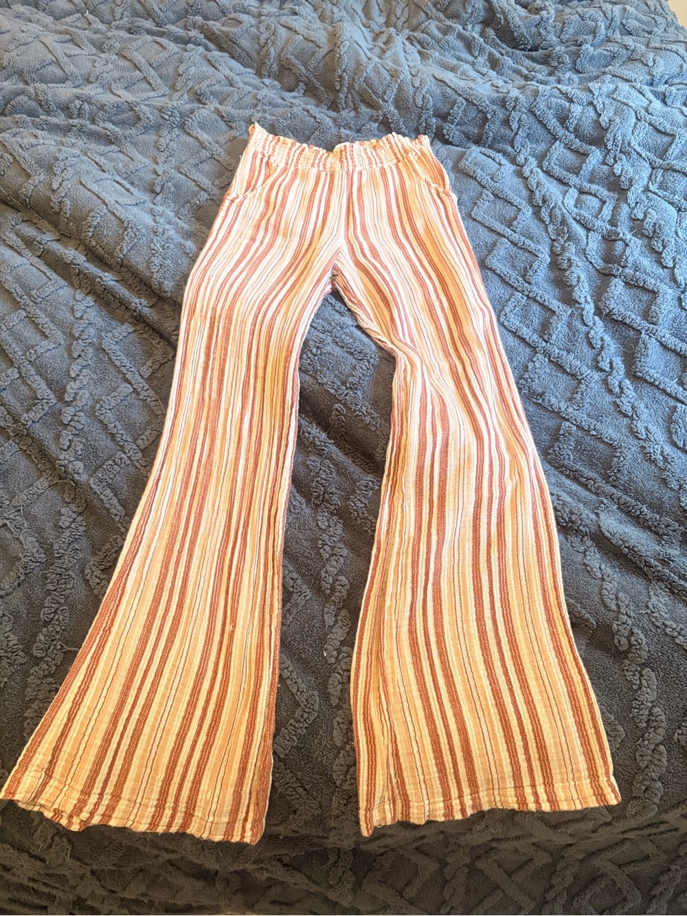 Billabong Striped Flared Pants in Peach and Cream